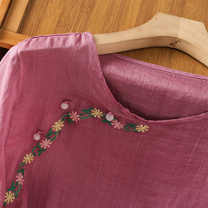 Buddha Stonesカジュアル 刺繍 花 コットン ポリエステル 半袖 レディース クルーネック シャツ - image 11