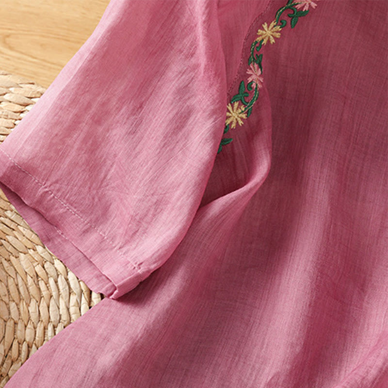 Buddha Stonesカジュアル 刺繍 花 コットン ポリエステル 半袖 レディース クルーネック シャツ - image 12