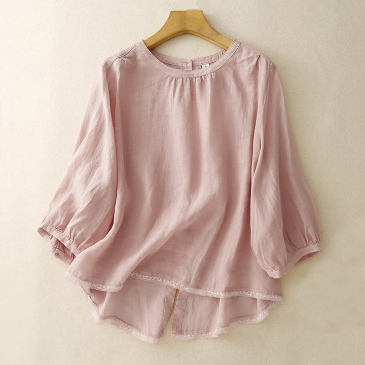 Buddha Stonesカジュアル 無地 レディース クルーネック デザイン コットン ポリエステル Tシャツ - ピンク - US14、 UK/AU18、 EU46 (2XL) - image 0