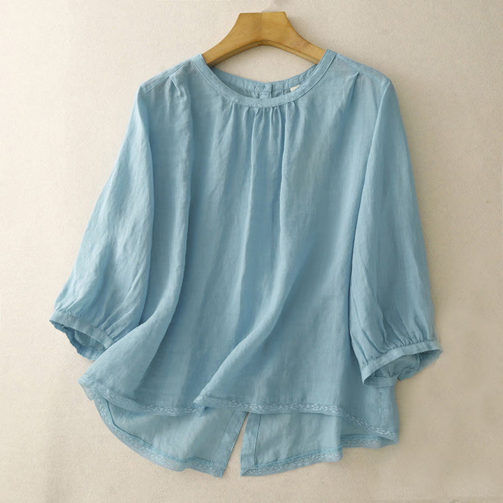 Buddha Stonesカジュアル 無地 レディース クルーネック デザイン コットン ポリエステル Tシャツ - ライトスカイブルー - US14、 UK/AU18、 EU46 (2XL) - image 6