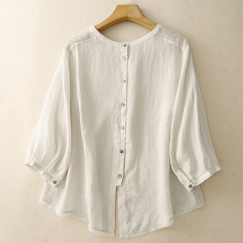 Buddha Stonesカジュアル 無地 レディース クルーネック デザイン コットン ポリエステル Tシャツ - ベージュ - US14、 UK/AU18、 EU46 (2XL) - image 12