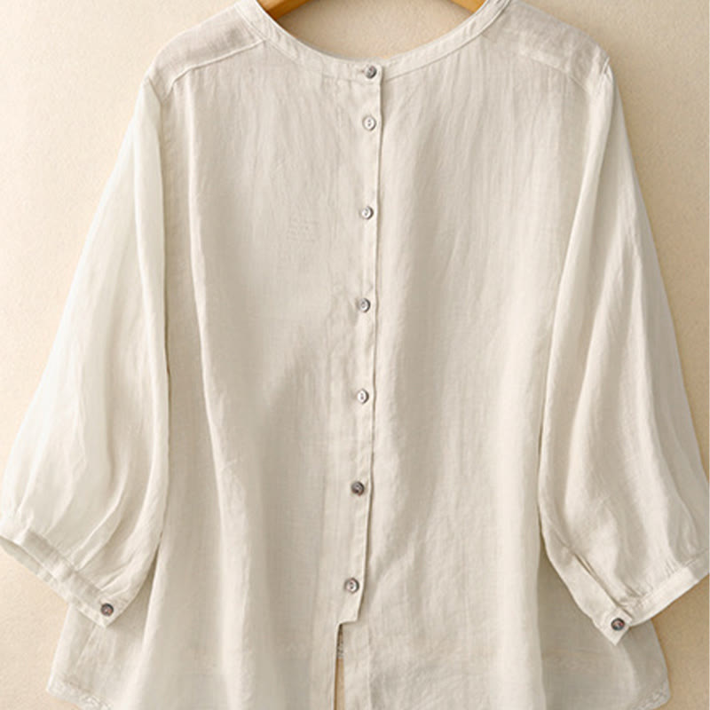 Buddha Stonesカジュアル 無地 レディース クルーネック デザイン コットン ポリエステル Tシャツ - image 15