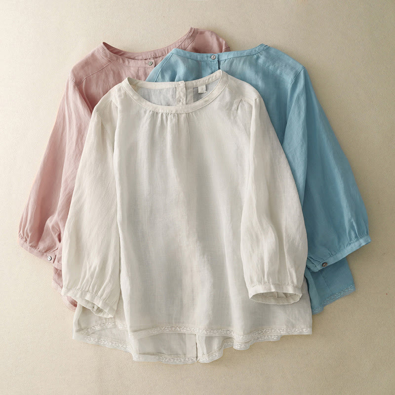 Buddha Stonesカジュアル 無地 レディース クルーネック デザイン コットン ポリエステル Tシャツ - image 24