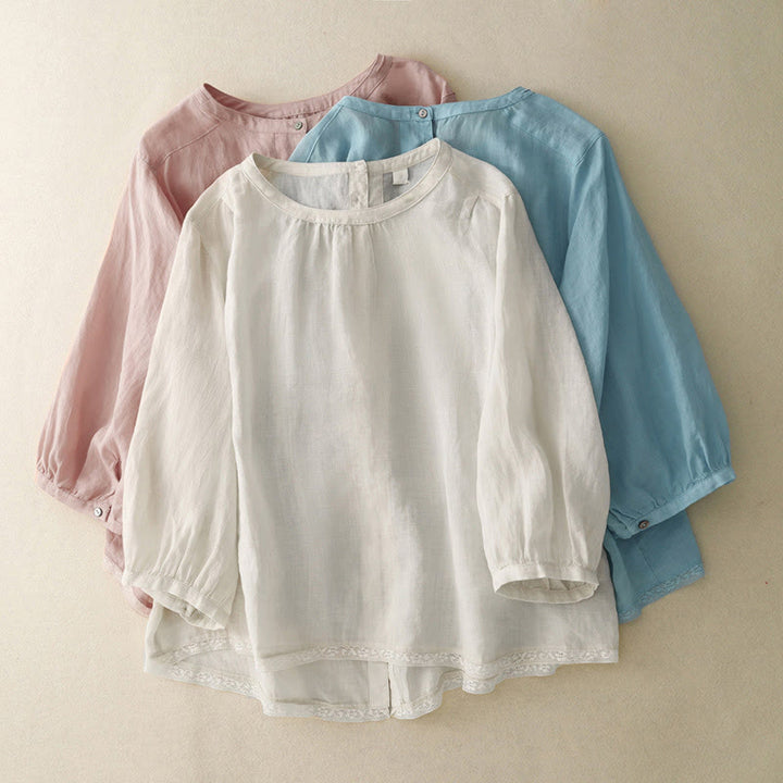 Buddha Stonesカジュアル 無地 レディース クルーネック デザイン コットン ポリエステル Tシャツ - image 24