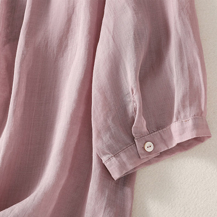 Buddha Stonesカジュアル刺繍パターン レディース Vネックデザイン ハーフスリーブ Tシャツ - image 3
