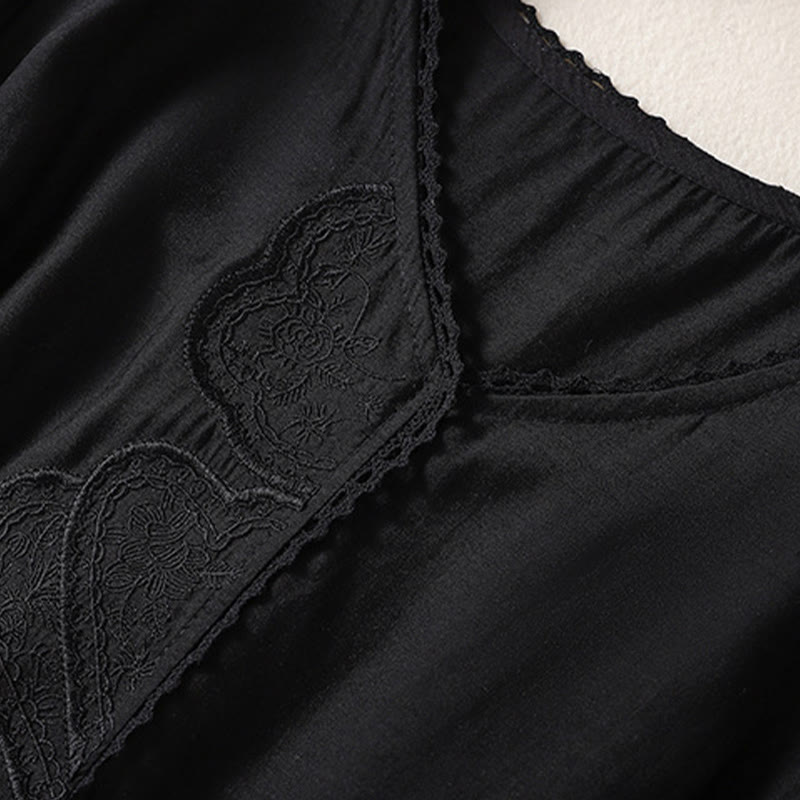Buddha Stonesカジュアル刺繍柄レディースVネックデザイン半袖コットンリネンTシャツ - image 12