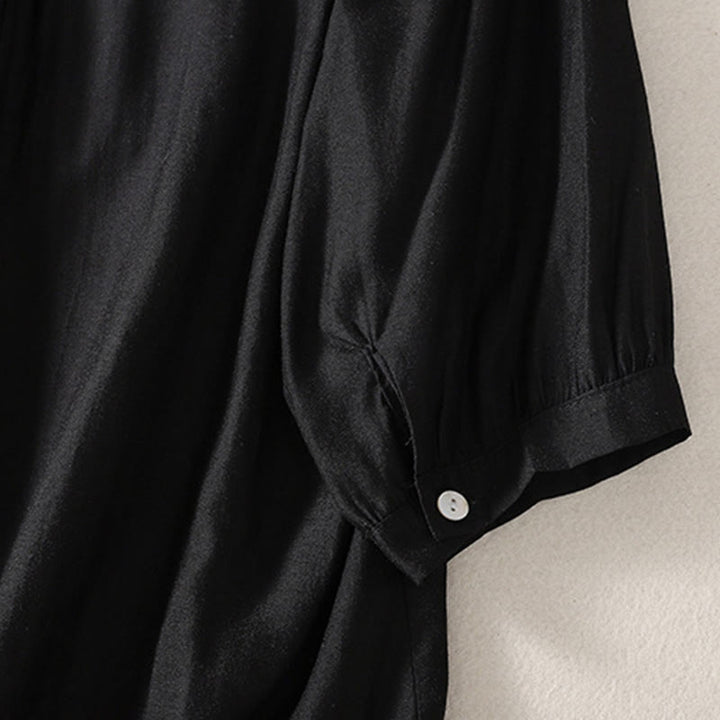 Buddha Stonesカジュアル刺繍柄レディースVネックデザイン半袖コットンリネンTシャツ - image 10
