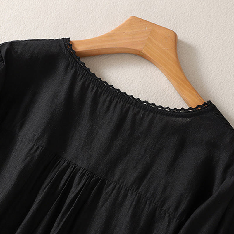 Buddha Stonesカジュアル刺繍柄レディースVネックデザイン半袖コットンリネンTシャツ - image 7