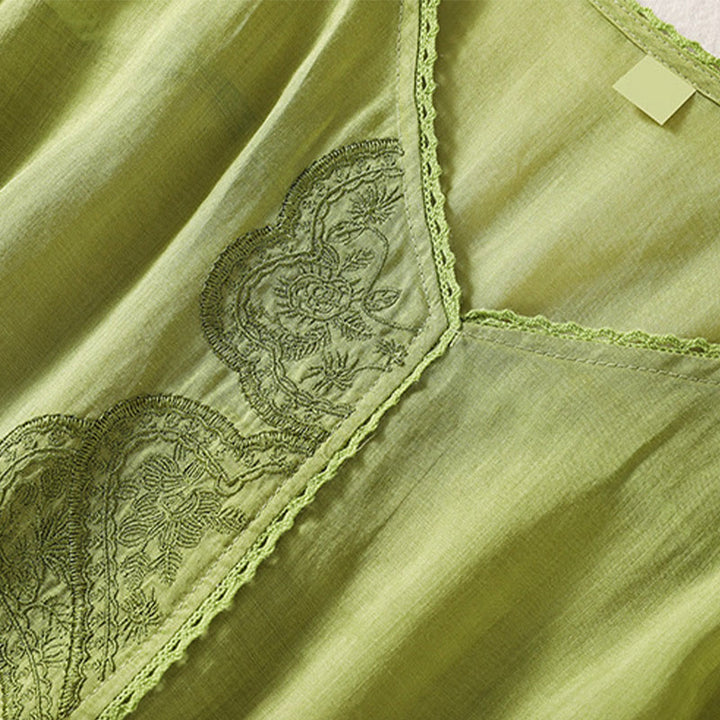 Buddha Stonesカジュアル刺繍柄レディースVネックデザイン半袖コットンリネンTシャツ - image 16