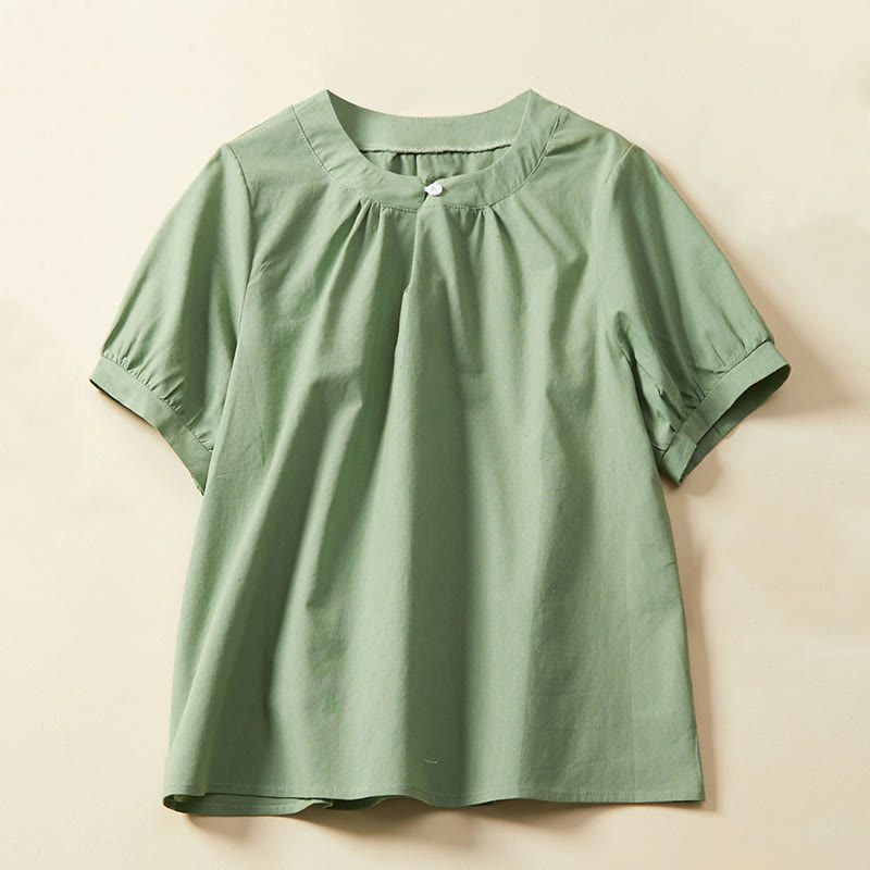 Buddha Stonesカジュアル 無地 ボタン レディース 半袖 コットン リネン Tシャツ - ミディアムシーグリーン - US14、 UK/AU18、 EU46 (2XL) - image 1