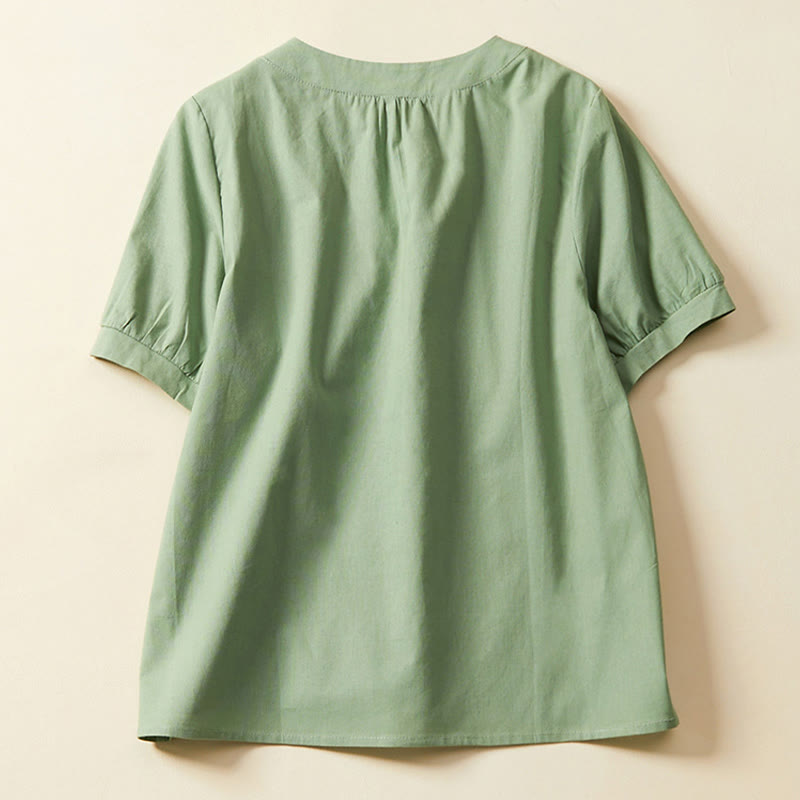 Buddha Stonesカジュアル 無地 ボタン レディース 半袖 コットン リネン Tシャツ - image 2