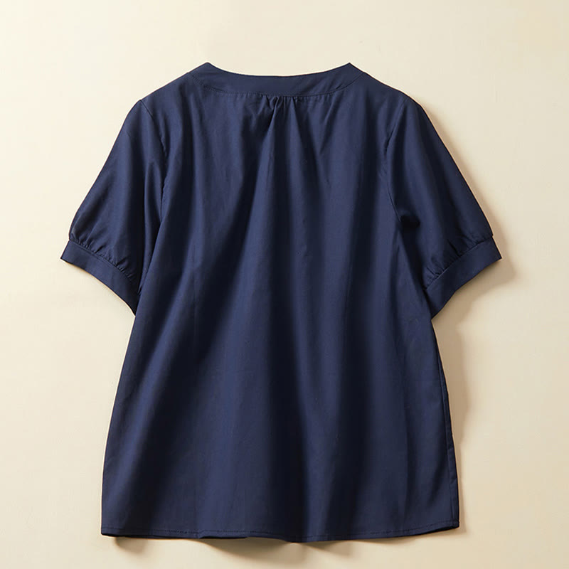 Buddha Stonesカジュアル 無地 ボタン レディース 半袖 コットン リネン Tシャツ - image 6