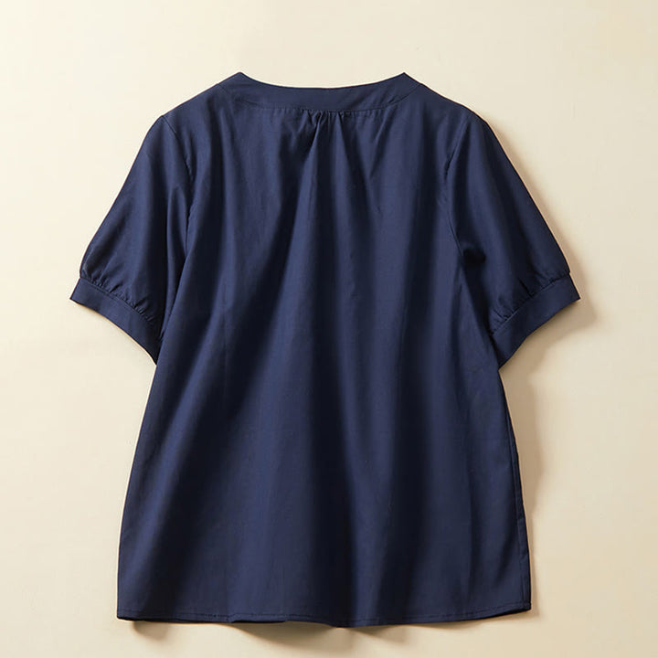 Buddha Stonesカジュアル 無地 ボタン レディース 半袖 コットン リネン Tシャツ - image 6
