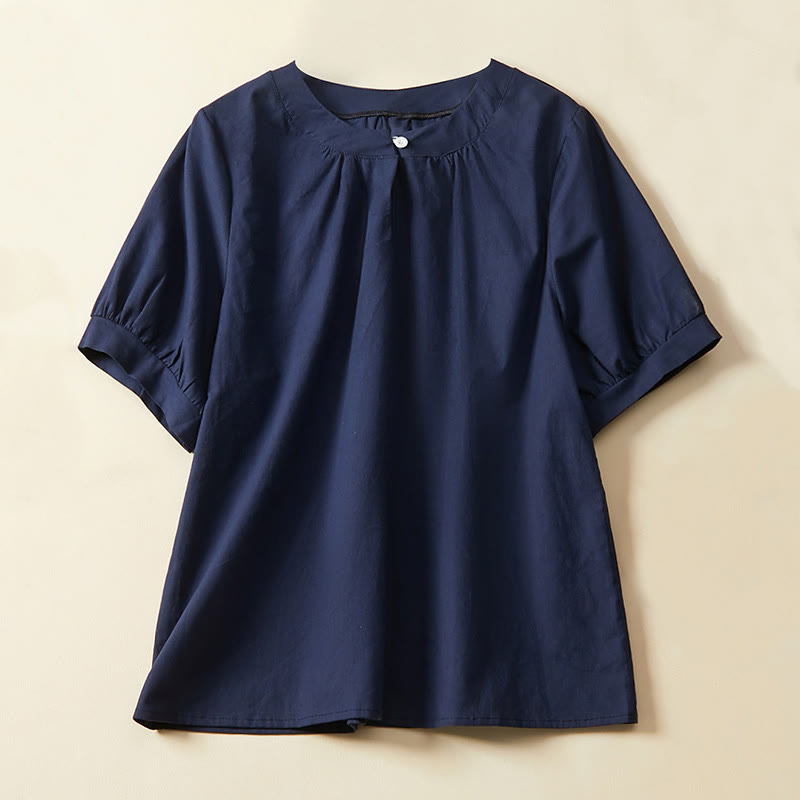 Buddha Stonesカジュアル 無地 ボタン レディース 半袖 コットン リネン Tシャツ - 海軍 - US14、 UK/AU18、 EU46 (2XL) - image 5
