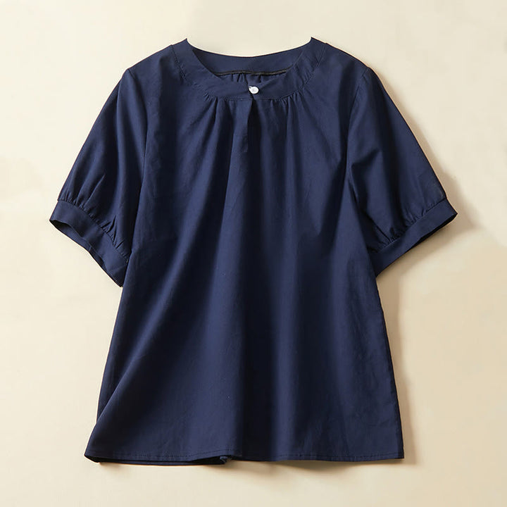 Buddha Stonesカジュアル 無地 ボタン レディース 半袖 コットン リネン Tシャツ - 海軍 - US14、 UK/AU18、 EU46 (2XL) - image 5