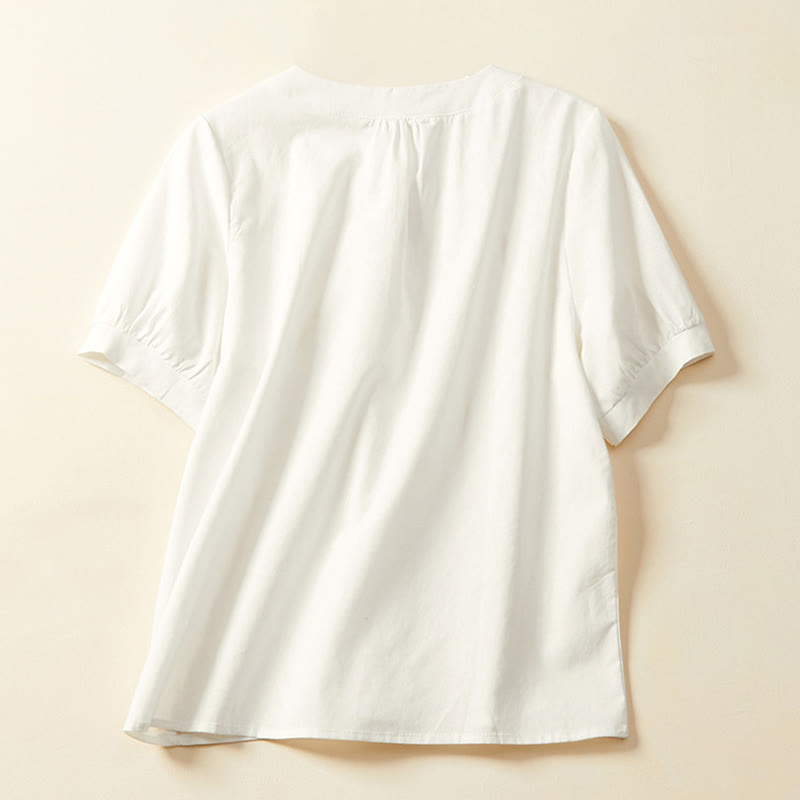 Buddha Stonesカジュアル 無地 ボタン レディース 半袖 コットン リネン Tシャツ - image 4