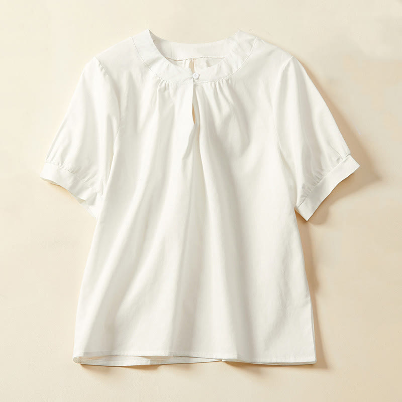 Buddha Stonesカジュアル 無地 ボタン レディース 半袖 コットン リネン Tシャツ - 白 - US14、 UK/AU18、 EU46 (2XL) - image 3