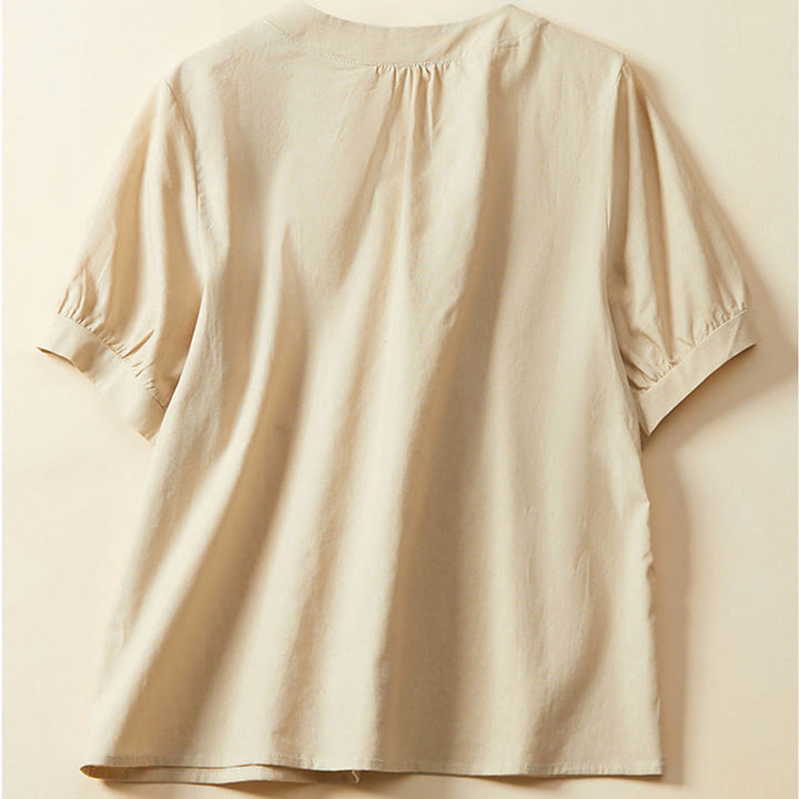 Buddha Stonesカジュアル 無地 ボタン レディース 半袖 コットン リネン Tシャツ - image 8