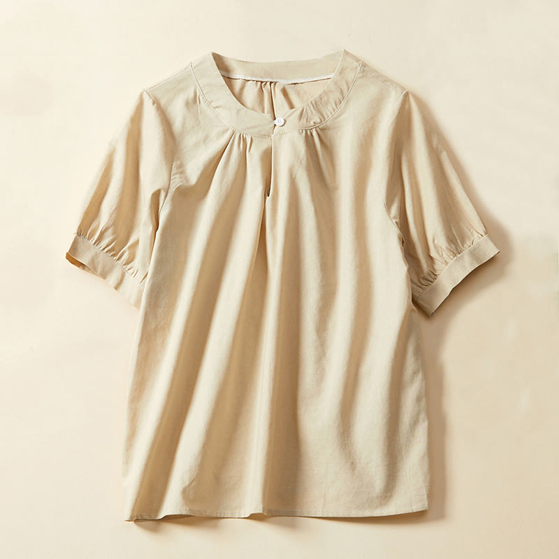 Buddha Stonesカジュアル 無地 ボタン レディース 半袖 コットン リネン Tシャツ - モカシン - US14、 UK/AU18、 EU46 (2XL) - image 7