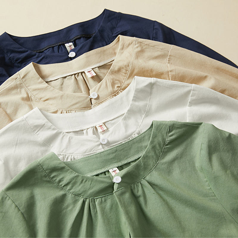 Buddha Stonesカジュアル 無地 ボタン レディース 半袖 コットン リネン Tシャツ - image 15