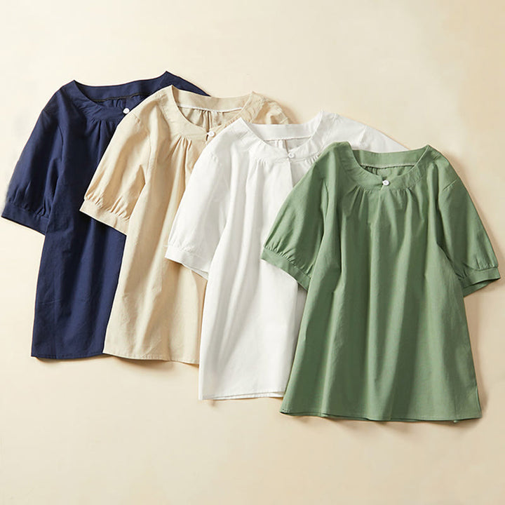 Buddha Stonesカジュアル 無地 ボタン レディース 半袖 コットン リネン Tシャツ - image 14