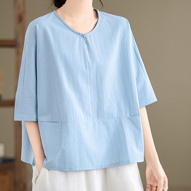 Buddha Stonesカジュアル 無地 レディース 半袖 コットン ポリエステル Tシャツ ポケット付き - image 6