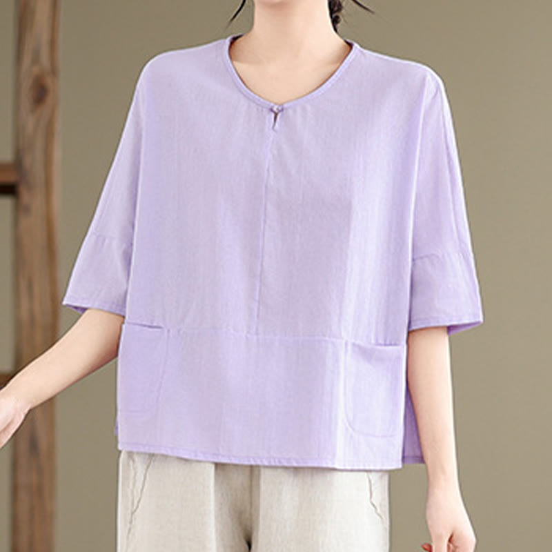 Buddha Stonesカジュアル 無地 レディース 半袖 コットン ポリエステル Tシャツ ポケット付き - image 8