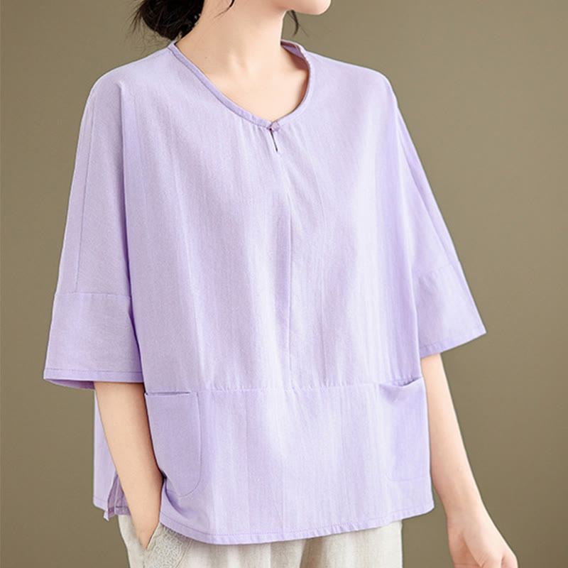 Buddha Stonesカジュアル 無地 レディース 半袖 コットン ポリエステル Tシャツ ポケット付き - image 10