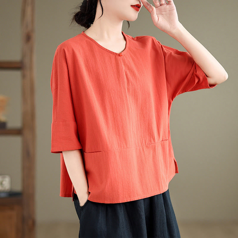 Buddha Stonesカジュアル 無地 レディース 半袖 コットン ポリエステル Tシャツ ポケット付き - image 13