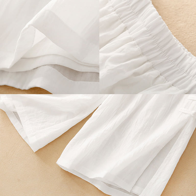 Buddha Stonesフロッグボタン裾スリットデザイン レディース ワイドレッグ コットンリネン パンツ ポケット付き - image 11