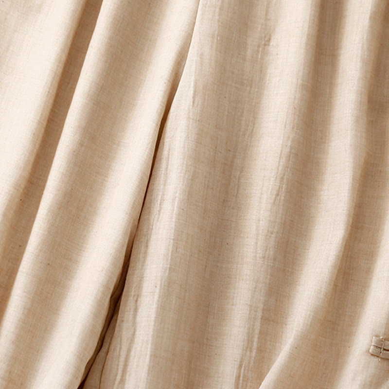 Buddha Stonesフロッグボタン裾スリットデザイン レディース ワイドレッグ コットンリネン パンツ ポケット付き - image 3