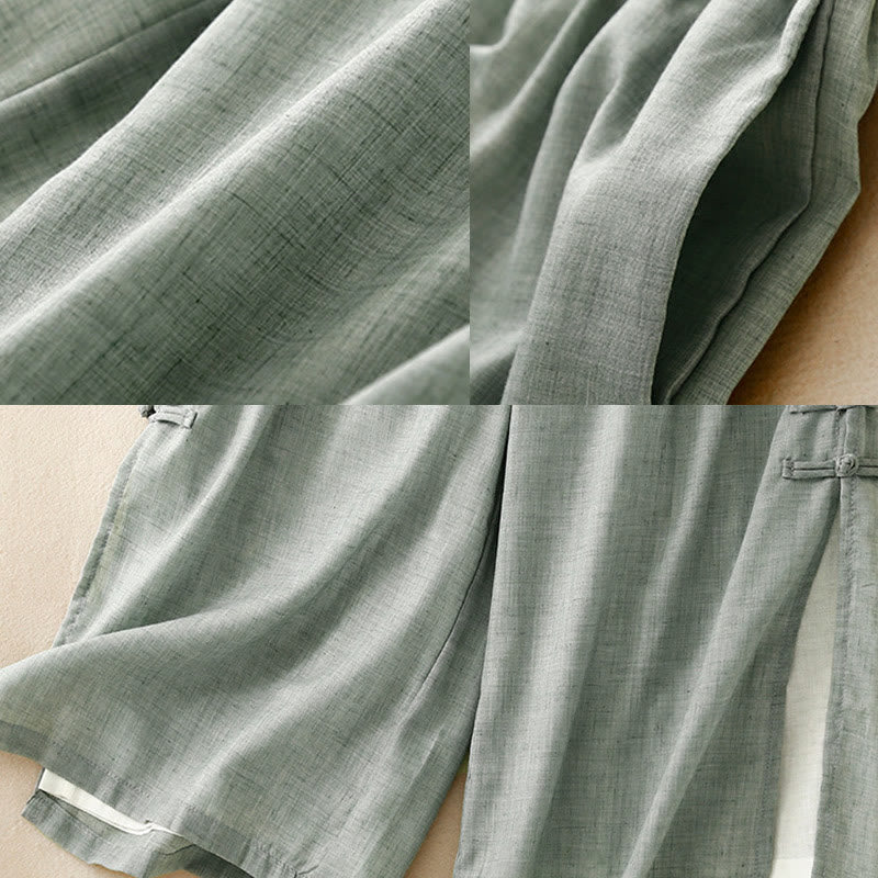 Buddha Stonesフロッグボタン裾スリットデザイン レディース ワイドレッグ コットンリネン パンツ ポケット付き - image 19