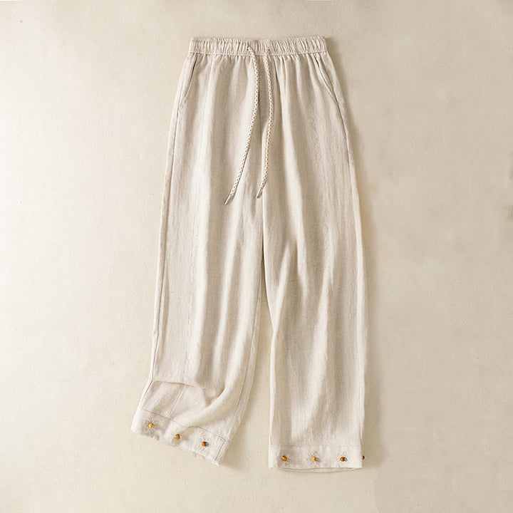 Buddha Stonesカジュアル 刺繍ビーズ ドローストリング レディース ワイドレッグ コットンパンツ ポケット付き - image 14