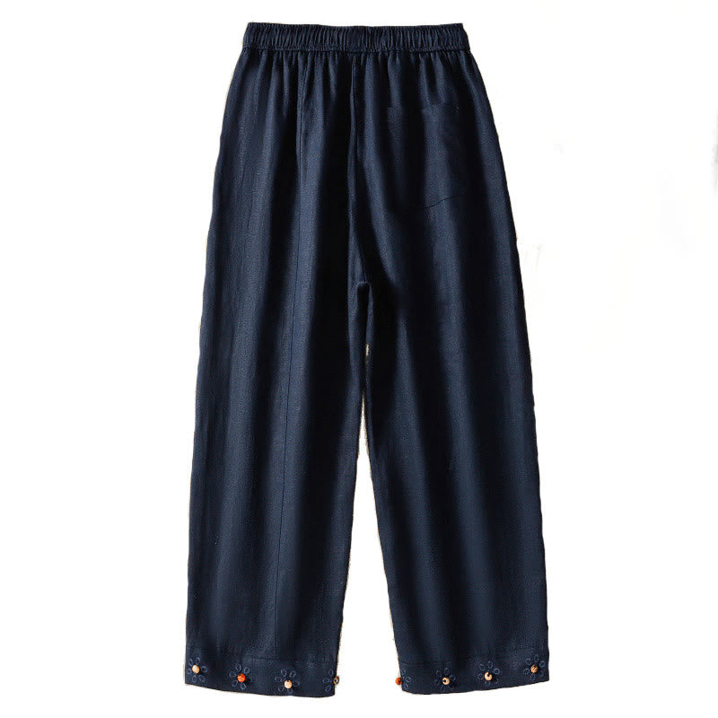 Buddha Stonesカジュアル 刺繍ビーズ ドローストリング レディース ワイドレッグ コットンパンツ ポケット付き - image 6
