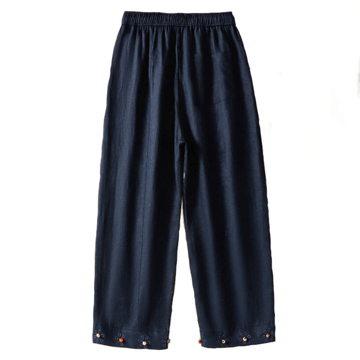 Buddha Stonesカジュアル 刺繍ビーズ ドローストリング レディース ワイドレッグ コットンパンツ ポケット付き - image 6