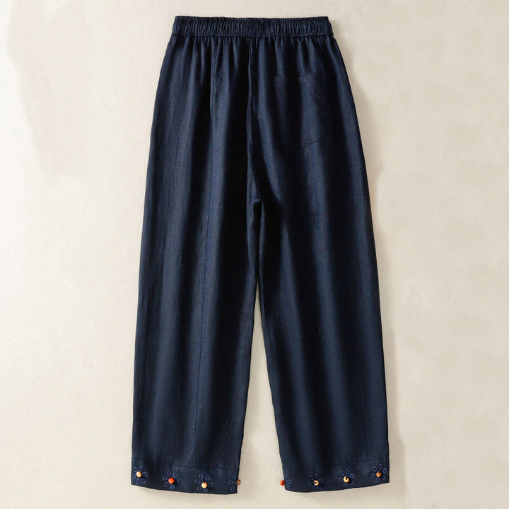 Buddha Stonesカジュアル 刺繍ビーズ ドローストリング レディース ワイドレッグ コットンパンツ ポケット付き - image 2