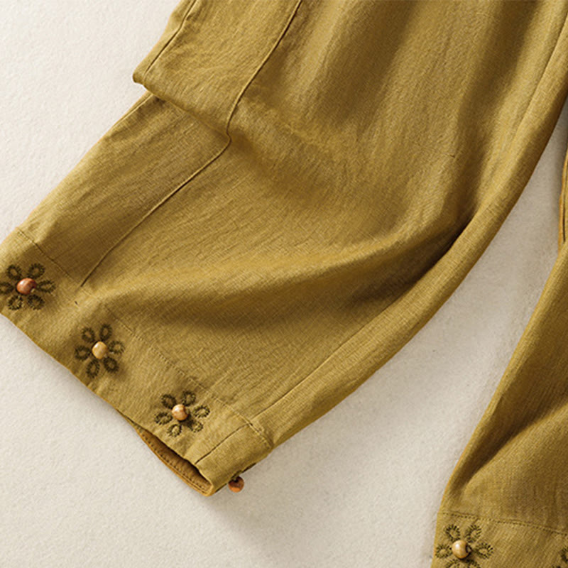 Buddha Stonesカジュアル 刺繍ビーズ ドローストリング レディース ワイドレッグ コットンパンツ ポケット付き - image 11