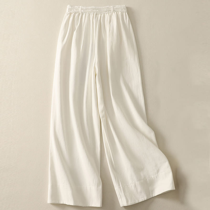 Buddha Stonesデイリー 無地 レースベルト レディース ワイドレッグ コットンパンツ ポケット付き - image 7