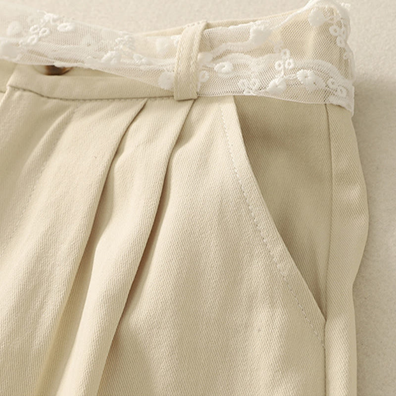 Buddha Stonesデイリー 無地 レースベルト レディース ワイドレッグ コットンパンツ ポケット付き - image 3