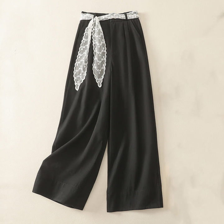 Buddha Stonesデイリー 無地 レースベルト レディース ワイドレッグ コットンパンツ ポケット付き - 黒 - US8-10，UK/AU12-14，EU40-42 (2XL) - image 17