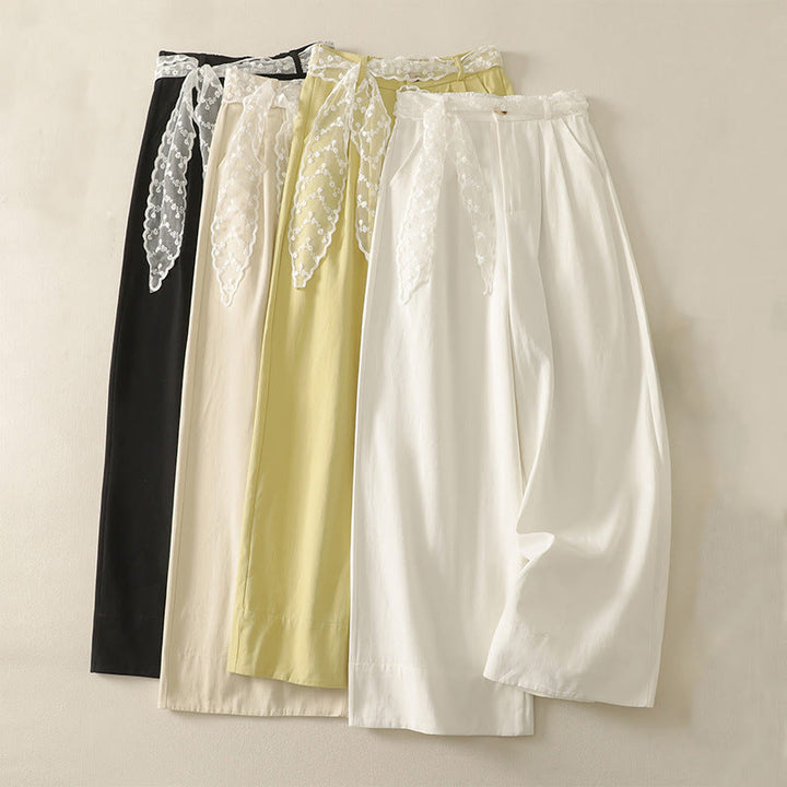 Buddha Stonesデイリー 無地 レースベルト レディース ワイドレッグ コットンパンツ ポケット付き - image 28