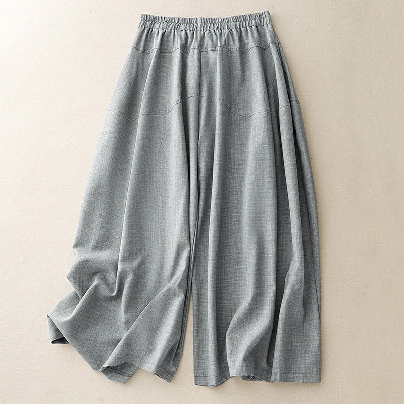 Buddha Stonesプレーン ライトスチールブルー レディース ワイドレッグ コットンリネン パンツ ポケット付き - ライトスチールブルー - US8-10，UK/AU12-14，EU40-42 (2XL) - image 0