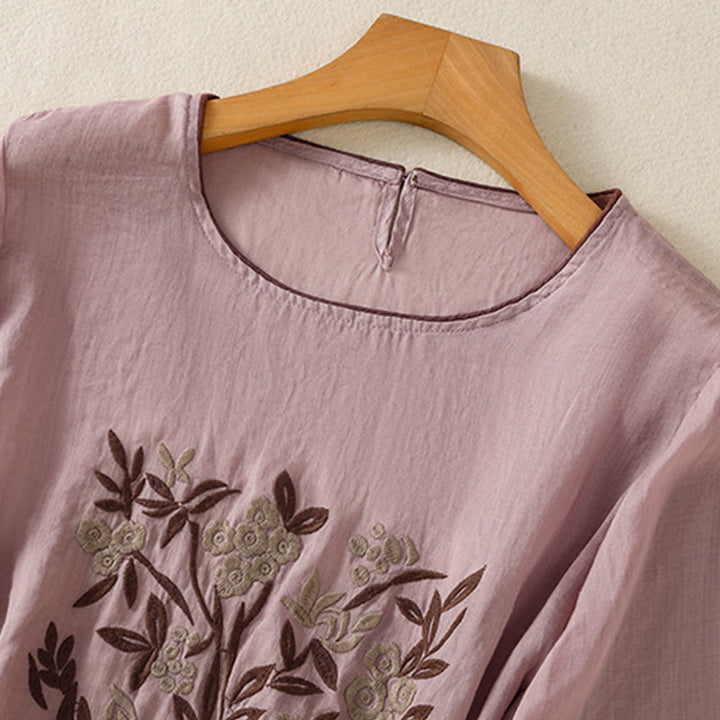 Buddha Stonesレトロ刺繍 花柄 七分袖 レディース コットンTシャツ - image 25