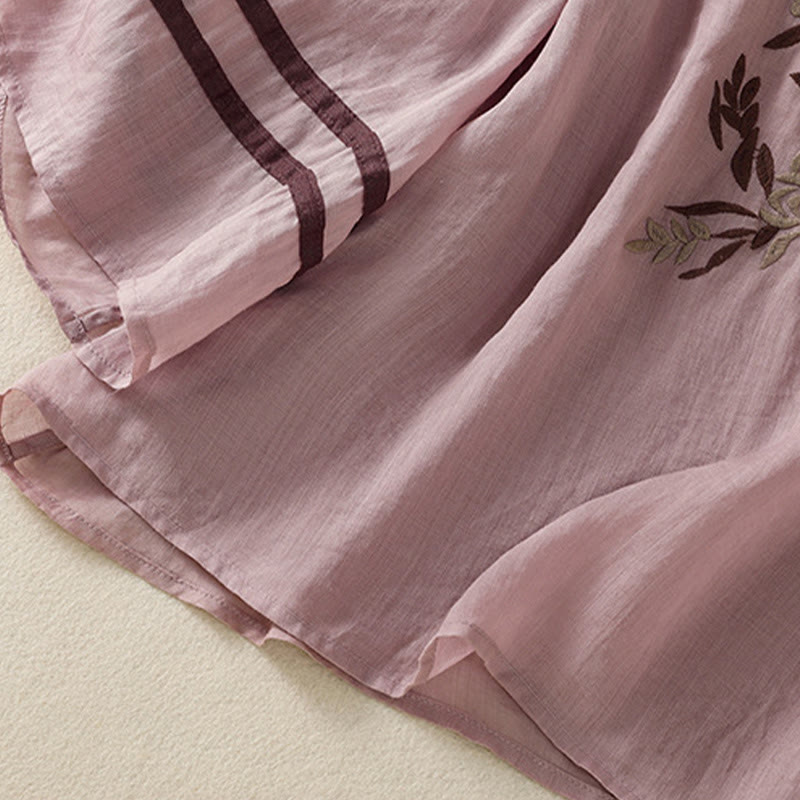 Buddha Stonesレトロ刺繍 花柄 七分袖 レディース コットンTシャツ - image 31