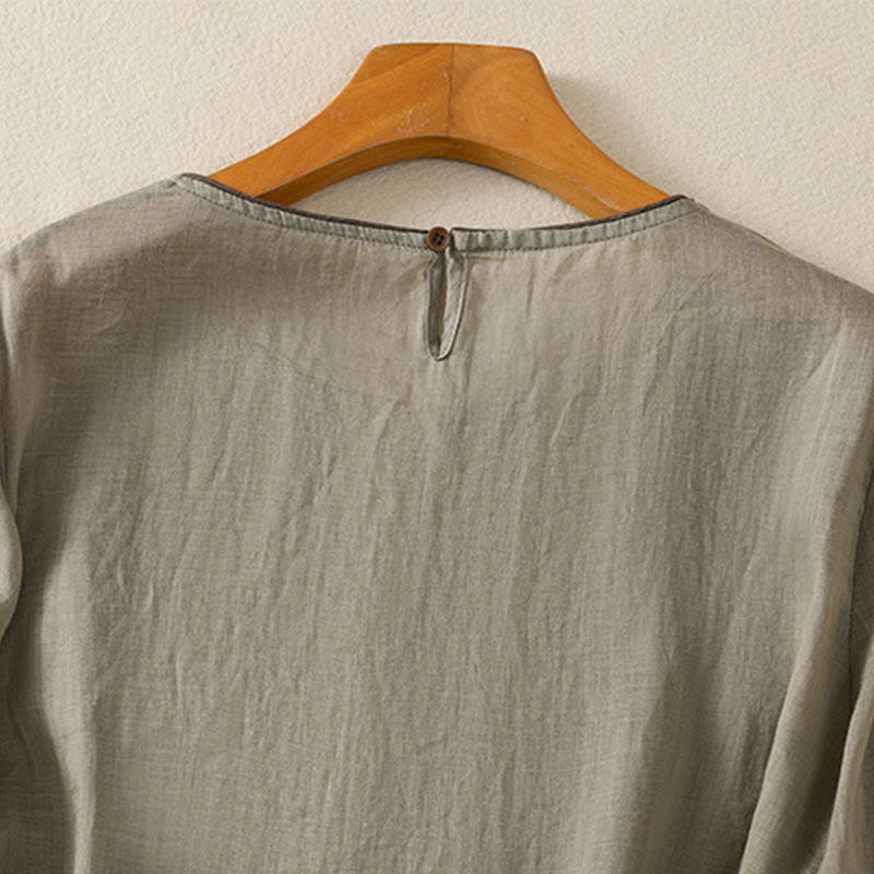 Buddha Stonesレトロ刺繍 花柄 七分袖 レディース コットンTシャツ - image 11