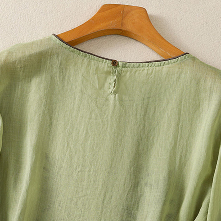 Buddha Stonesレトロ刺繍花柄七分袖レディースコットンTシャツ - image 19