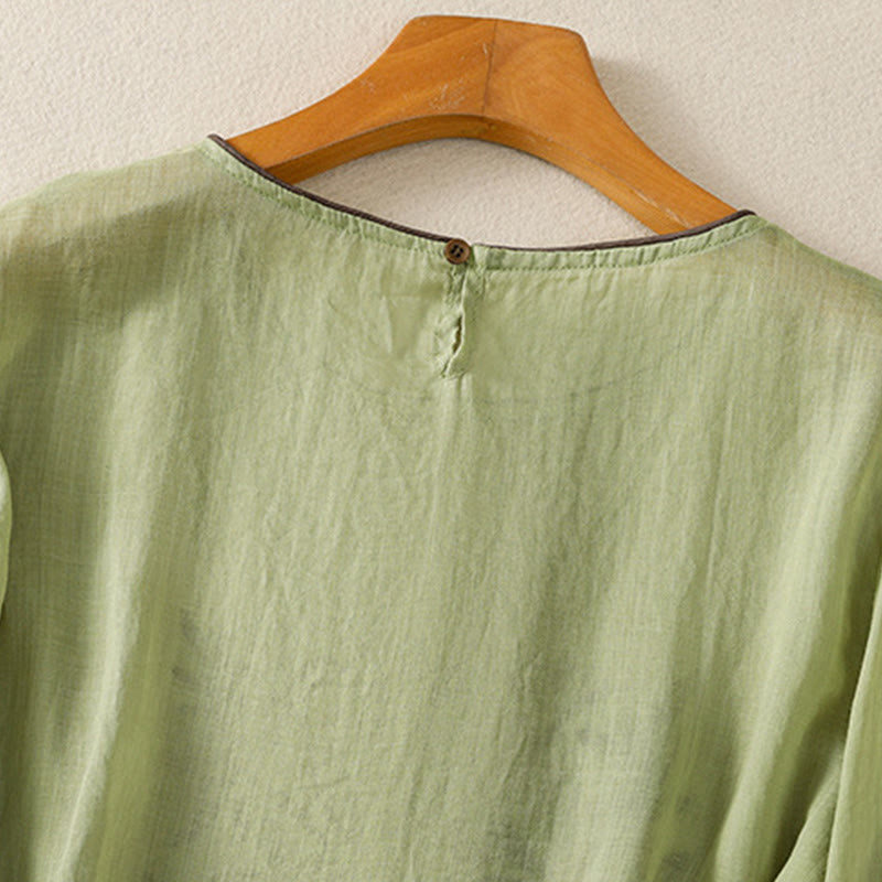 Buddha Stonesレトロ刺繍花柄七分袖レディースコットンTシャツ - image 19