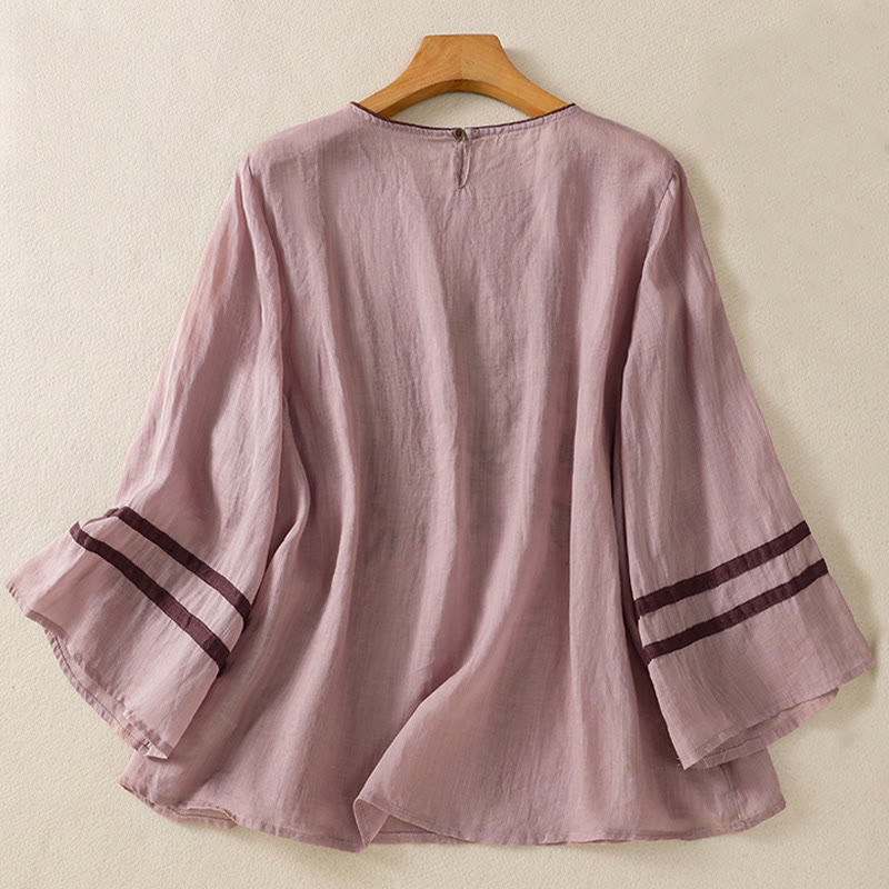 Buddha Stonesレトロ刺繍花柄七分袖レディースコットンTシャツ - image 24