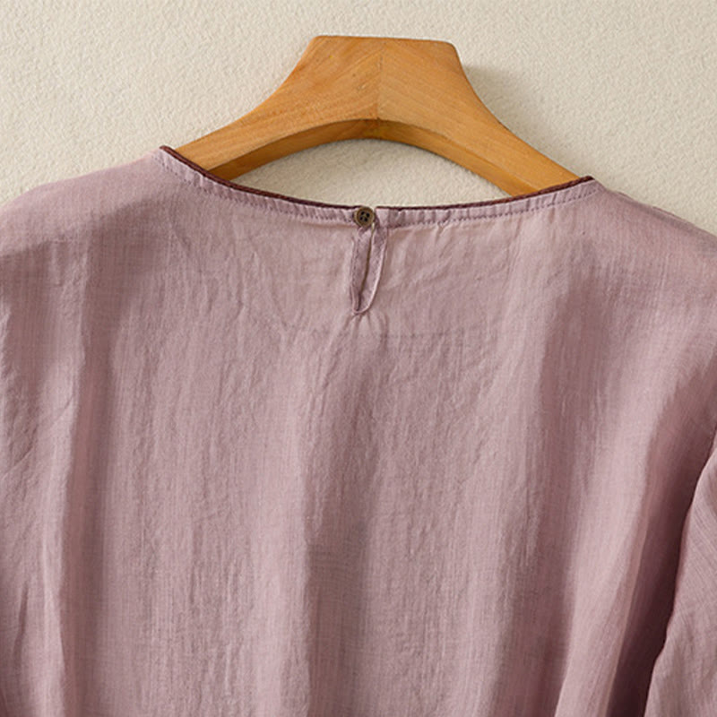 Buddha Stonesレトロ刺繍 花柄 七分袖 レディース コットンTシャツ - image 28