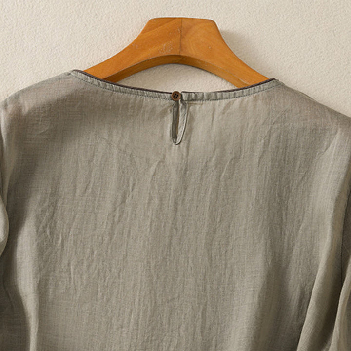 Buddha Stonesレトロ刺繍花柄七分袖レディースコットンTシャツ - image 11
